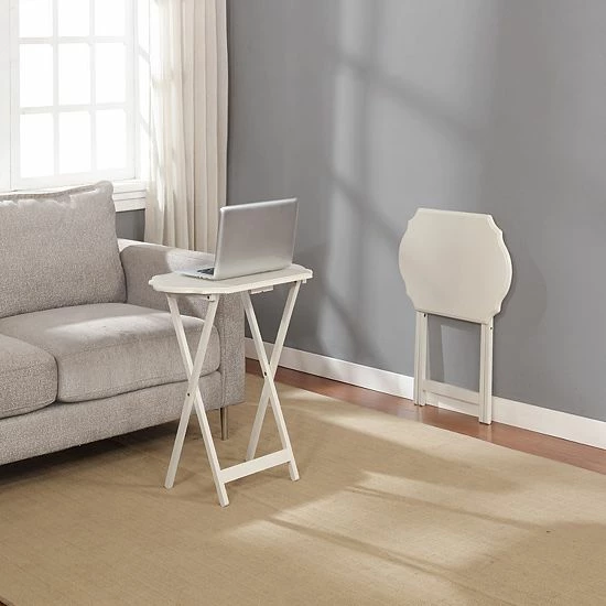 Linon Joelle TV Tray Table 2-piece Set White 2 Linon Joelle TV Tray Table 2-piece Set White - Image 2