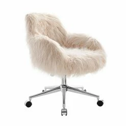 Linon Fiona Faux Fur Office Chair White
