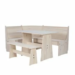 Linon Waldron Corner Nook Dining 3-Piece Set Natural Grain