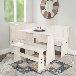 Alternative view of Linon Waldron Corner Nook Dining 3-Piece Set Natural Grain