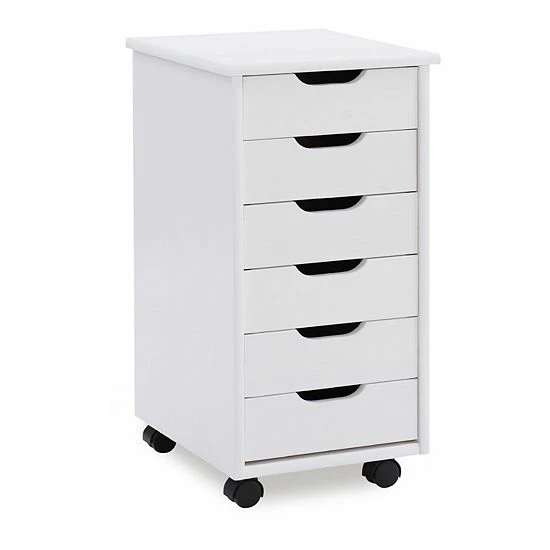 Linon Cary 6-Drawer Rolling Storage Cart White Wash 7 Linon Cary 6-Drawer Rolling Storage Cart White Wash - Image 7