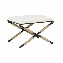 Linon Ashburn Campaign Accent Stool Black White Striped