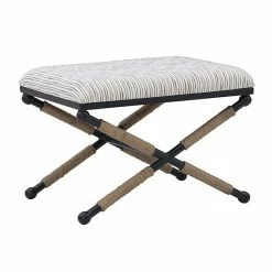 Linon Ashburn Campaign Accent Stool Black White Striped -Linon Sales Store unnamed file 1293
