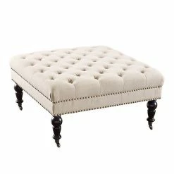 Linon Isabelle Square Tufted Ottoman Natural