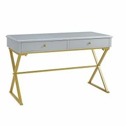 Linon Two-Drawer Campaign Desk White Gold