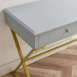 Alternative view of Linon Two-Drawer Campaign Desk White Gold