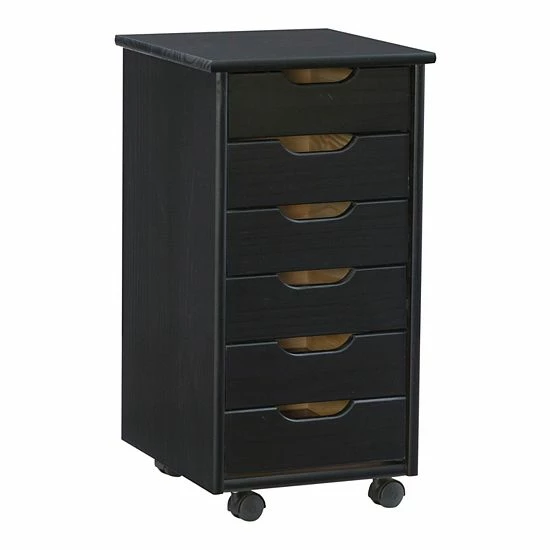 Linon Cary 6-Drawer Rolling Storage Cart White Wash 9 Linon Cary 6-Drawer Rolling Storage Cart White Wash - Image 9