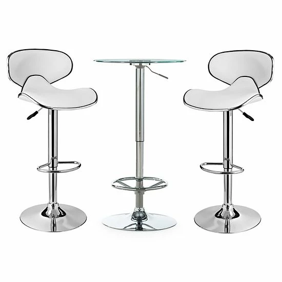 Linon Jenna Adjustable Pub Table & Stool 3-piece Set White Chrome 11 Linon Jenna Adjustable Pub Table & Stool 3-piece Set White Chrome - Image 11