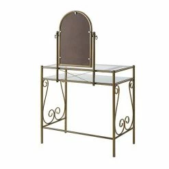 Linon Clarisse Vanity Table & Stool 2-piece Set Gray Metal -Linon Sales Store unnamed file 1519