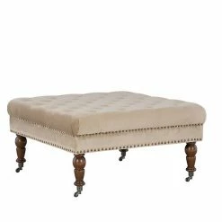 Linon Isabelle Square Tufted Ottoman Beige