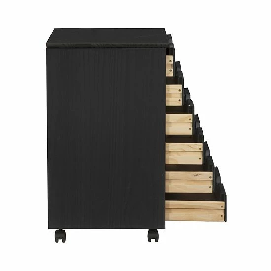 Linon Cary Wide 6-Drawer Rolling Storage Cart White Wash 6 Linon Cary Wide 6-Drawer Rolling Storage Cart White Wash - Image 6