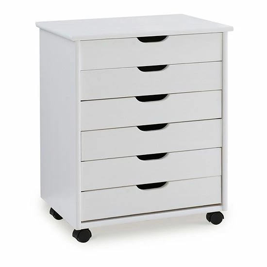 Linon Cary Wide 6-Drawer Rolling Storage Cart White Wash 10 Linon Cary Wide 6-Drawer Rolling Storage Cart White Wash - Image 10