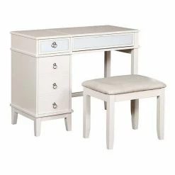 Linon Eva Vanity Table & Stool 2-piece Set Silver