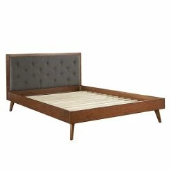 Linon Mid-Century Modern Upholstered Platform Queen Bed