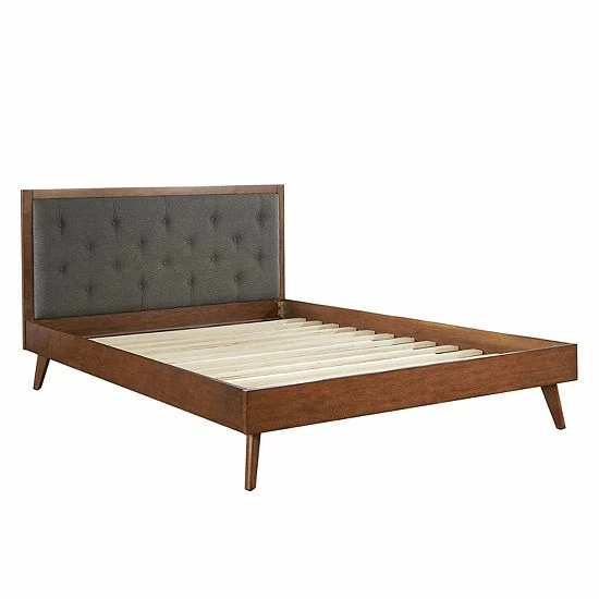 Linon Mid-Century Modern Upholstered Platform Queen Bed 1 Linon Mid-Century Modern Upholstered Platform Queen Bed