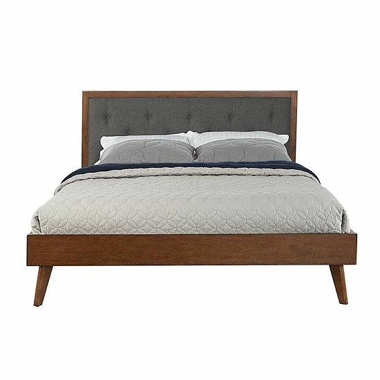 Linon Mid-Century Modern Upholstered Platform Queen Bed 2 Linon Mid-Century Modern Upholstered Platform Queen Bed - Image 2