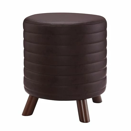 Linon Rivard Round Ottoman Beige 1 Linon Rivard Round Ottoman Beige