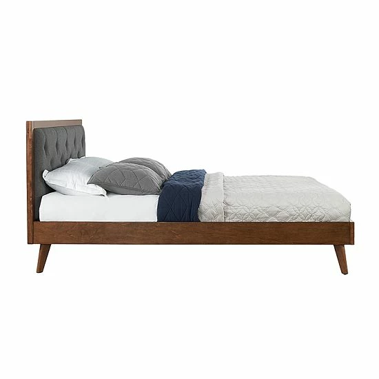 Linon Mid-Century Modern Upholstered Platform Queen Bed 4 Linon Mid-Century Modern Upholstered Platform Queen Bed - Image 4