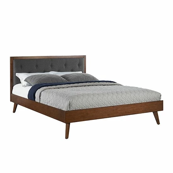Linon Mid-Century Modern Upholstered Platform Queen Bed 5 Linon Mid-Century Modern Upholstered Platform Queen Bed - Image 5