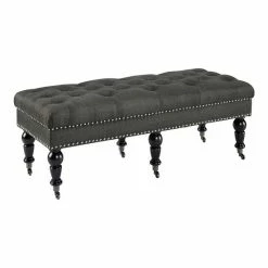 Linon Isabelle Linen Padded Bench Blue Linen