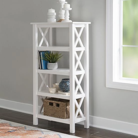 Linon Davis 5-Tier Bookcase Antique White 2 Linon Davis 5-Tier Bookcase Antique White - Image 2