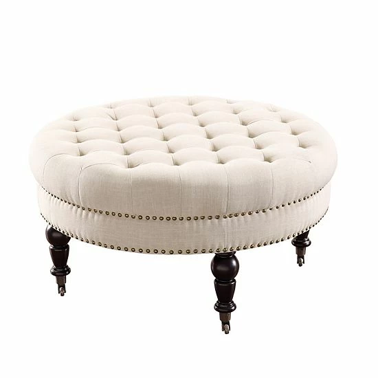Linon Isabelle Round Tufted Ottoman Natural 7 Linon Isabelle Round Tufted Ottoman Natural - Image 7