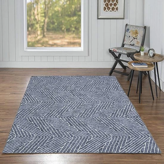 Linon Fuller Washable Rug Blue Ivory Geometric 2 Linon Fuller Washable Rug Blue Ivory Geometric - Image 2