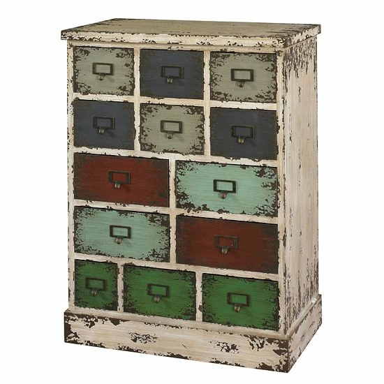 Linon Parcel 13-Drawer Distressed Floor Cabinet 1 Linon Parcel 13-Drawer Distressed Floor Cabinet