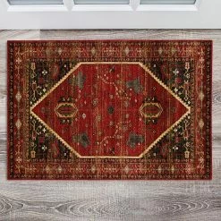 Linon Serape Framed Hexagon Rug Red Black -Linon Sales Store unnamed file 2454