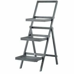 Linon Rockport 3-Tier Indoor / Outdoor Planter Stand Floor Decor Gray