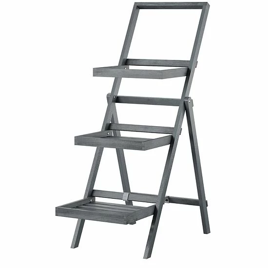 Linon Rockport 3-Tier Indoor / Outdoor Planter Stand Floor Decor Gray 4 Linon Rockport 3-Tier Indoor / Outdoor Planter Stand Floor Decor Gray - Image 4