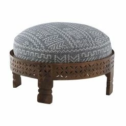 Linon Geometric Round Ottoman Gray