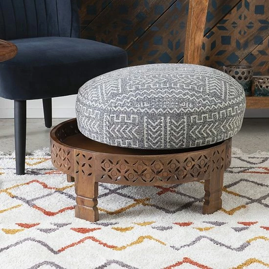 Linon Geometric Round Ottoman Gray 2 Linon Geometric Round Ottoman Gray - Image 2