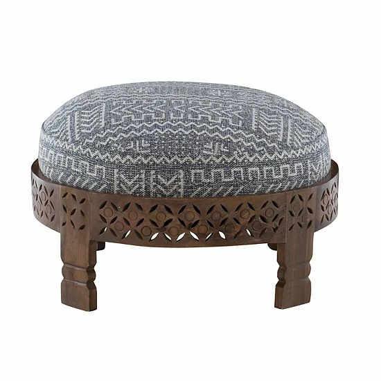 Linon Geometric Round Ottoman Gray 5 Linon Geometric Round Ottoman Gray - Image 5