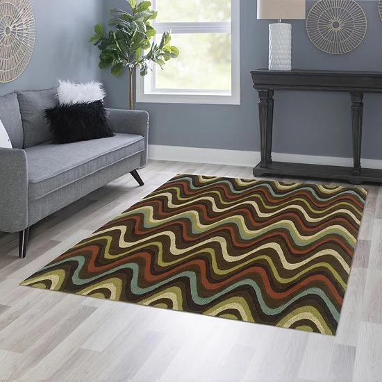 Linon Trio Wave Rug Brown 2 Linon Trio Wave Rug Brown - Image 2
