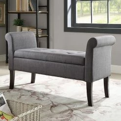 Linon Indie Rolled Arm Tufted Storage Bench Charcoal