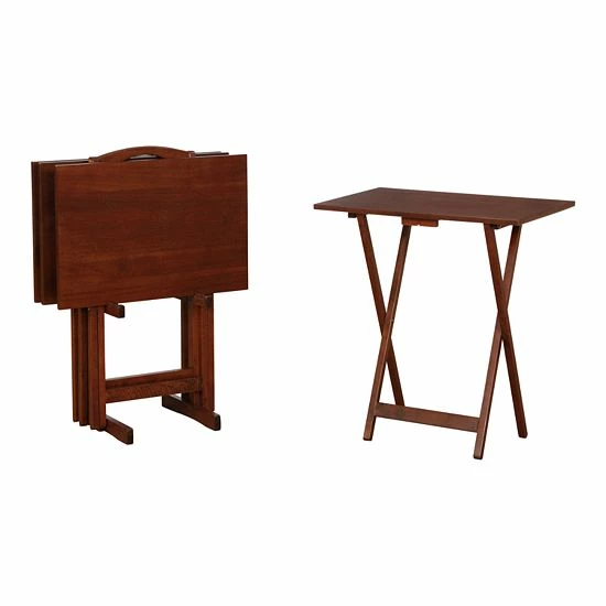 Linon Hazelnut Finish Tray Table 5-piece Set 1 Linon Hazelnut Finish Tray Table 5-piece Set