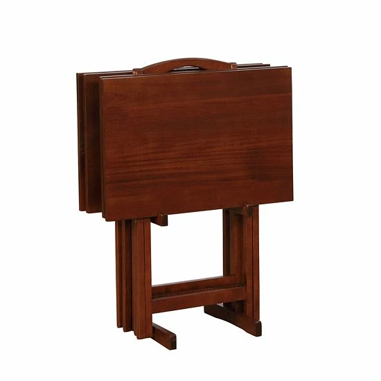 Linon Hazelnut Finish Tray Table 5-piece Set 2 Linon Hazelnut Finish Tray Table 5-piece Set - Image 2
