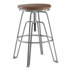 Linon Wood And Metal Industrial Adjustable Stool