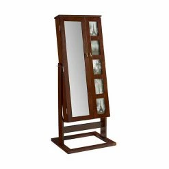 Linon Jewelry Armoire 5-Opening Frame Cheval Floor Mirror Cherry