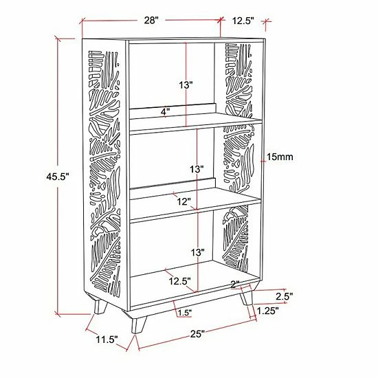 Linon Keily Palm Leaf 3-Shelf Bookcase 7 Linon Keily Palm Leaf 3-Shelf Bookcase - Image 7