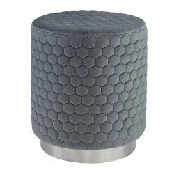 Linon Camber Round Stool Ottoman Gray