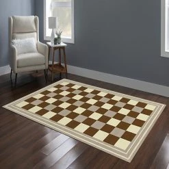 Alternative view of Linon Capri Buffalo Check Rug Beige Brown