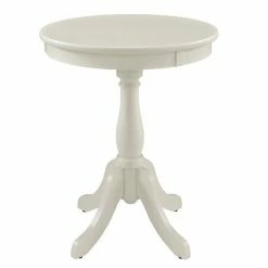 Linon Round Pedestal End Table White