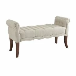 Linon Madison Rolled Arm Tufted Bench Natural