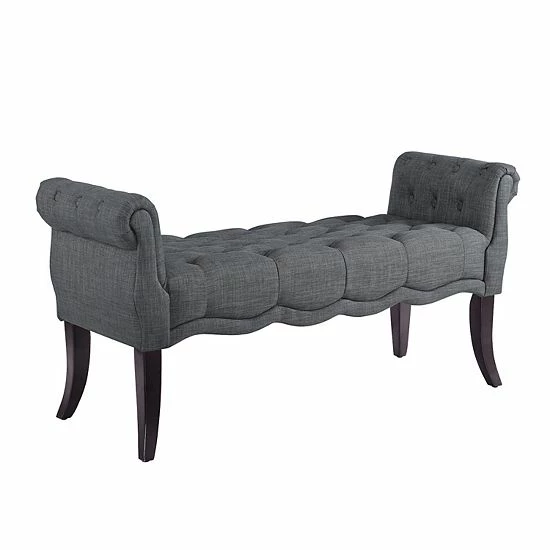 Linon Madison Rolled Arm Tufted Bench Natural 8 Linon Madison Rolled Arm Tufted Bench Natural - Image 8