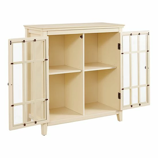 Linon Leslie Window Pane 2-Door Storage Cabinet Gray 2 Linon Leslie Window Pane 2-Door Storage Cabinet Gray - Image 2