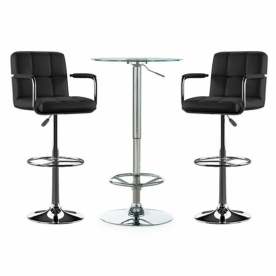 Linon Jenna Quilted Stool & Pub Table 3-piece Set Black Chrome 6 Linon Jenna Quilted Stool & Pub Table 3-piece Set Black Chrome - Image 6