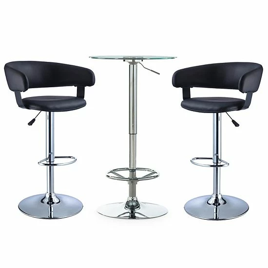 Linon Jenna Pub Table & Barrel Stool 3-piece Set Black Chrome 2 Linon Jenna Pub Table & Barrel Stool 3-piece Set Black Chrome - Image 2