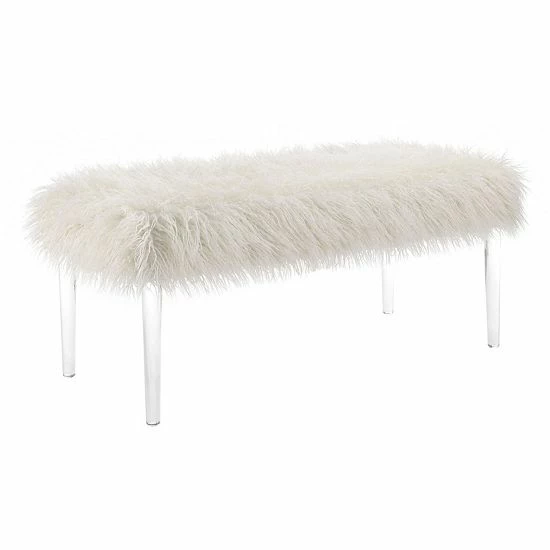 Linon Faux Fur Flokati Acrylic Leg Bench 1 Linon Faux Fur Flokati Acrylic Leg Bench